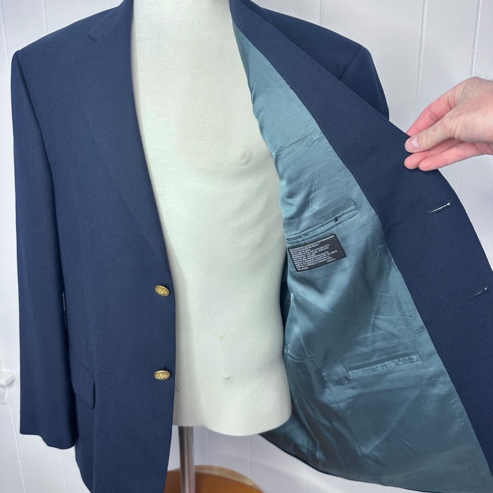 Vintage Stafford Navy Hopsack Gold Button Blazer - Picture 9 of 11
